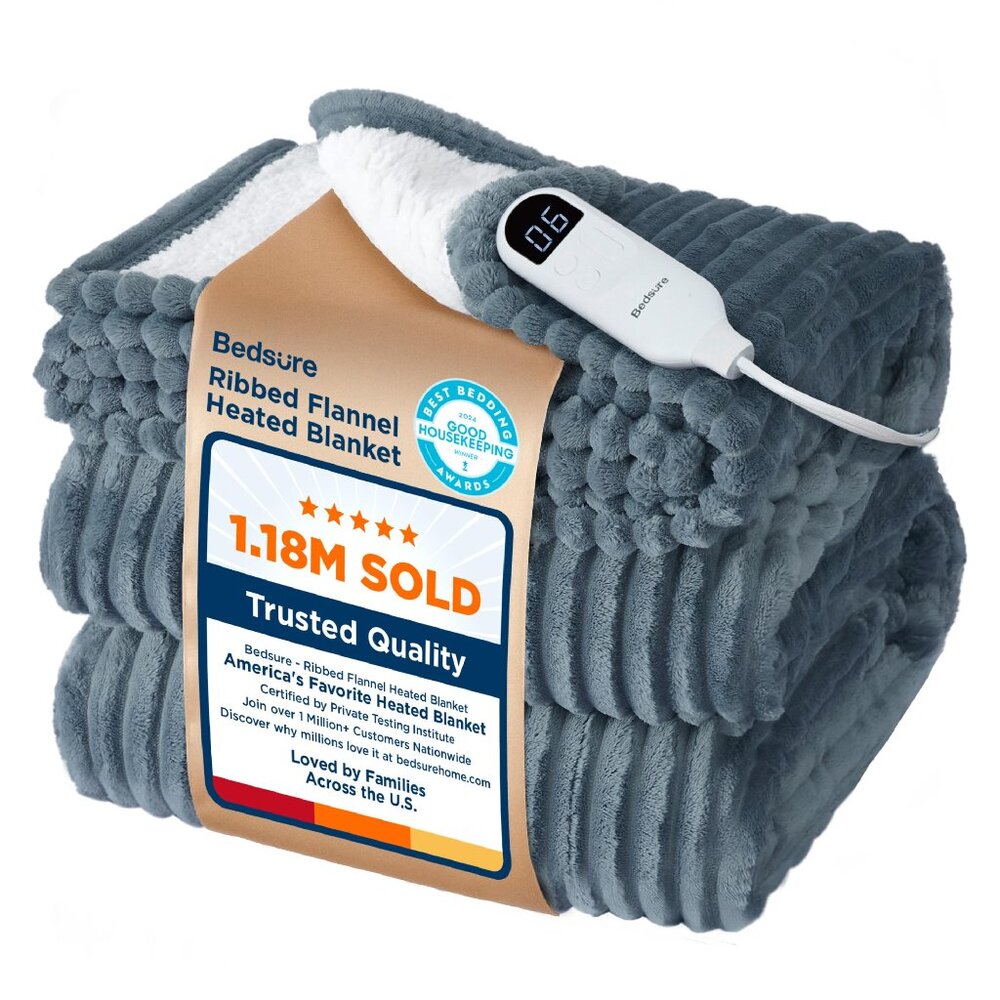 Bedsure GentleSoft Electric Blanket Full Size - Soft Ribbed Flannel Heated Blank
